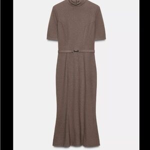 (SOLD) Zara soft belted elegant brown dress ( still in package )